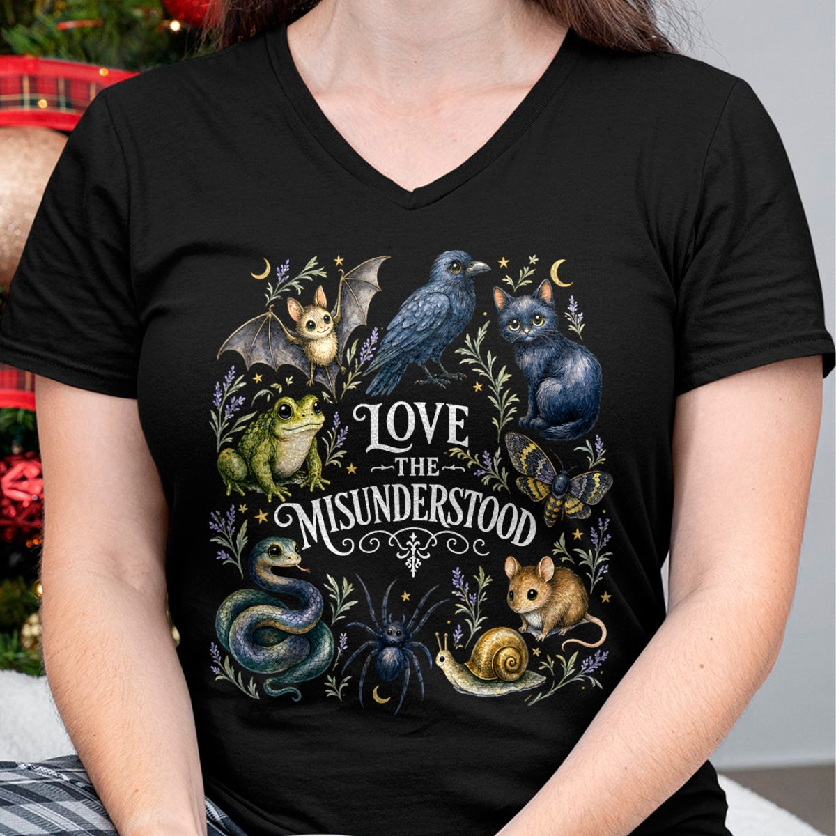 Cat Love Shirt, Funny Cat Lover Gift UnisexT-Shirt/Hoodie/Sweatshirt HLT00 - Love The Misunderstood Bat Frog Raven Snake Cat Moth Spider T-Shirt (2)