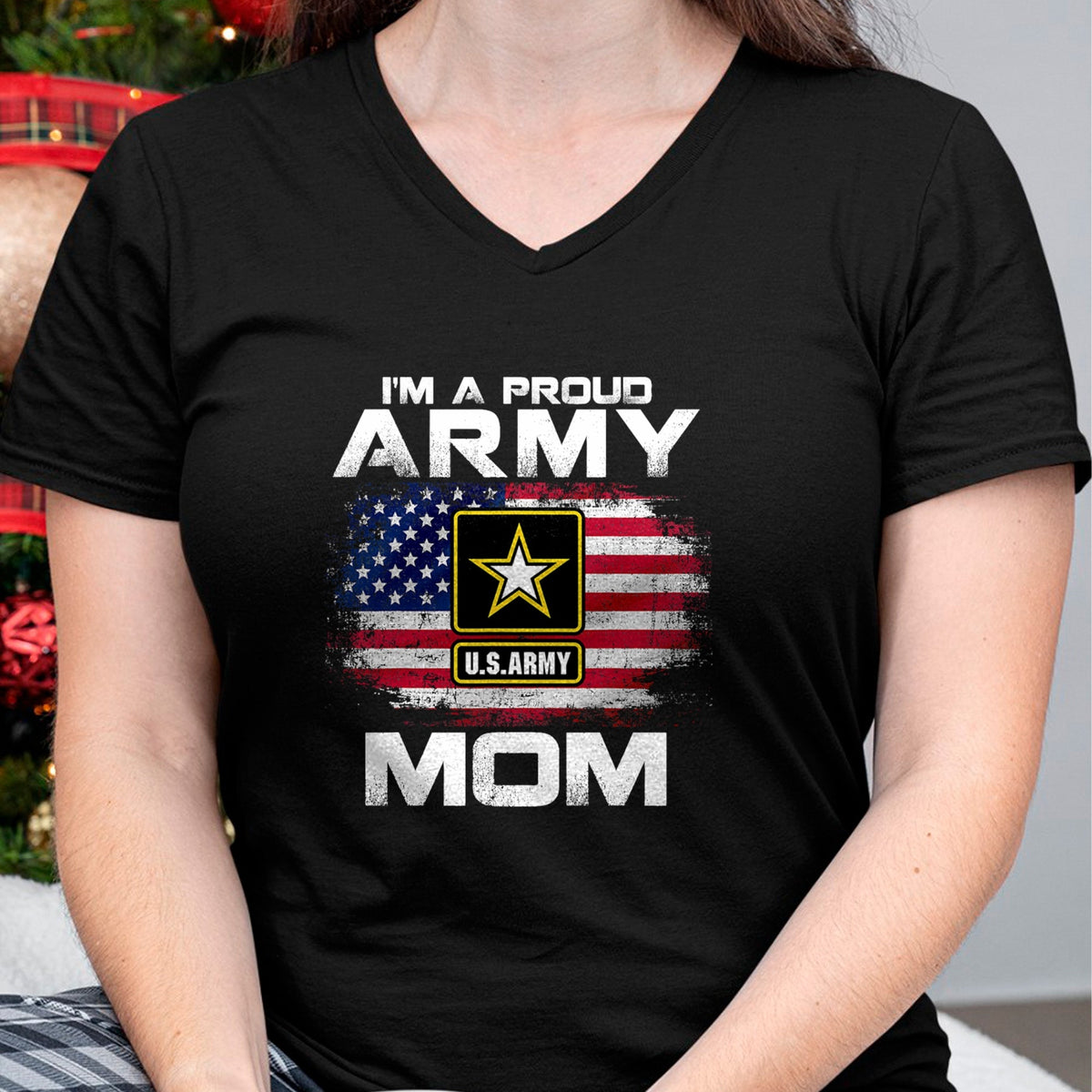 Gift for Mom Shirt, Funny Mom Unisex T-Shirt/Hoodie/Sweatshirt HLT00 - I'm A Proud Army Mom With American Flag For Veteran Gift T-Shirt