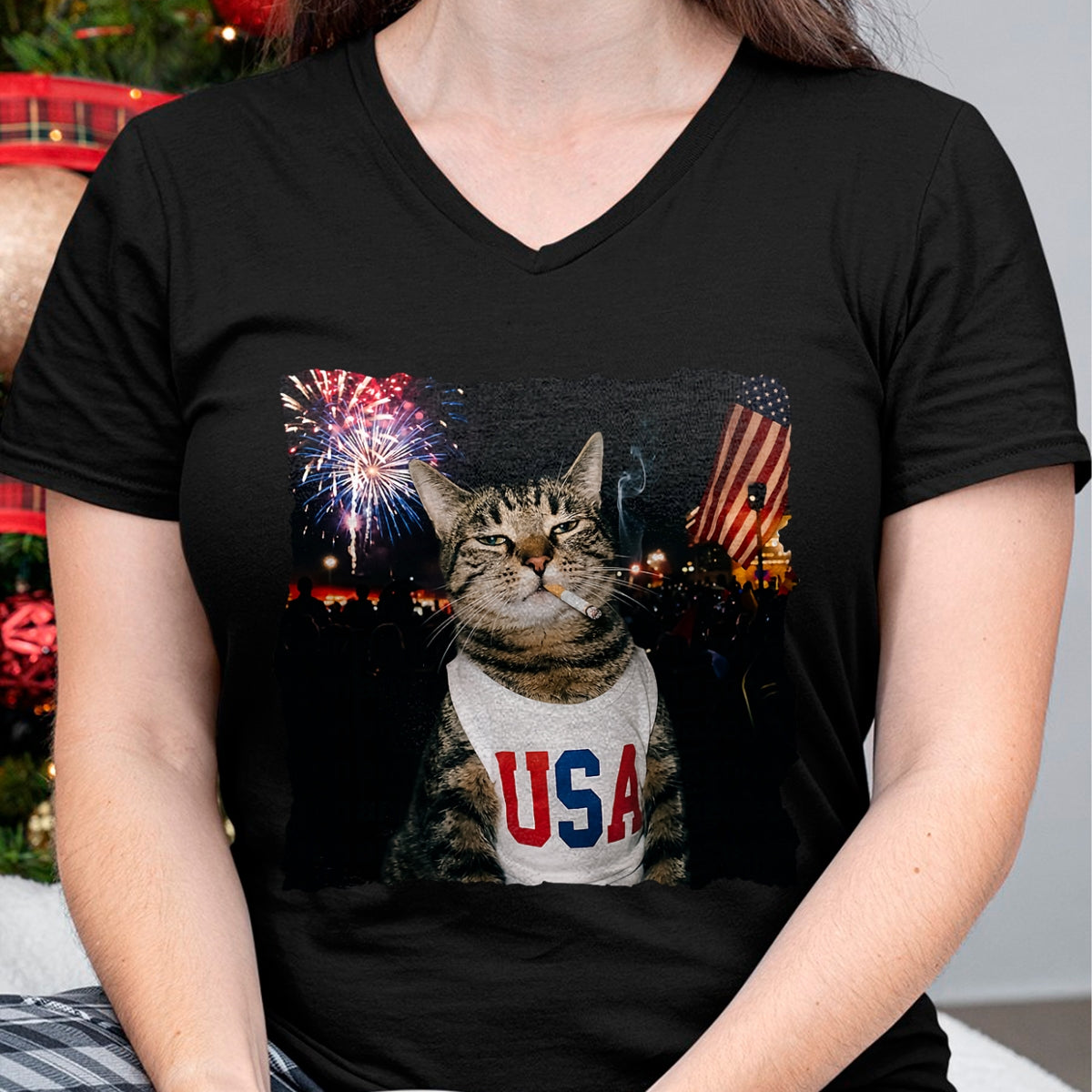 Cat Love Shirt, Funny Cat Lover Gift UnisexT-Shirt/Hoodie/Sweatshirt HLT00 - Patriotic Smoking cat T-Shirt