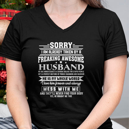Best Wife Shirt, Wife and Husband Unisex T-Shirt/Hoodie/Sweatshirt HLT00 - Sorry i am already taken by a freaking awesome husband T-Shirt (1)
