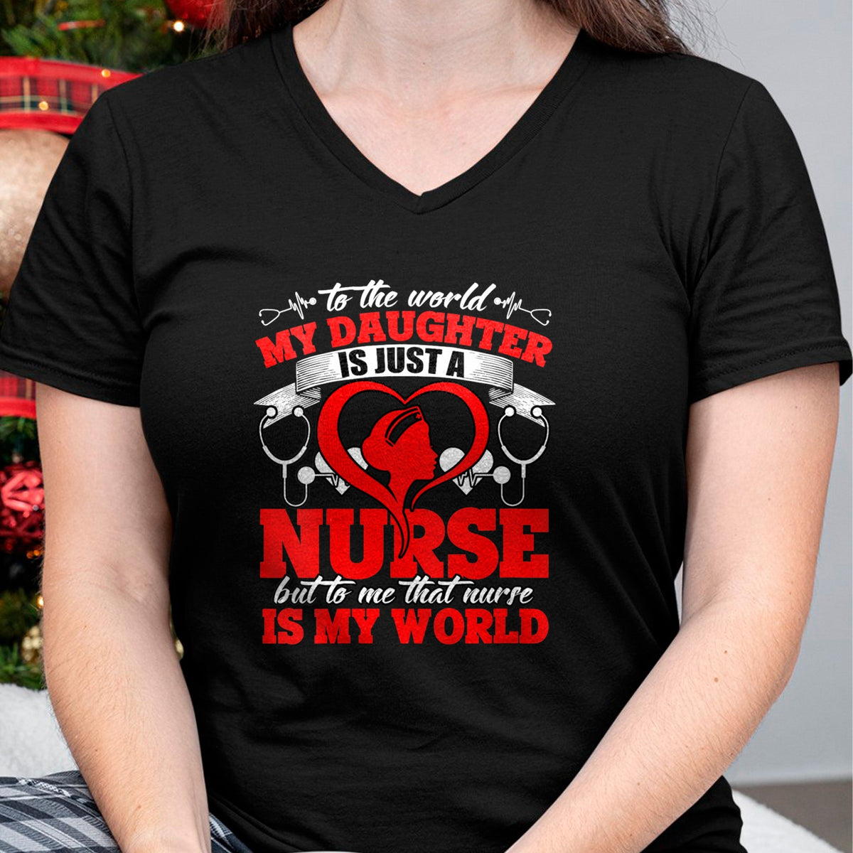 Funny Nurse Shirt, Nurse Unisex T-Shirt/Hoodie/Sweatshirt HLT00 - Womens My Daughter Is A Nurse, Proud To Be A Nurse's Mom V-Neck T-Shirt