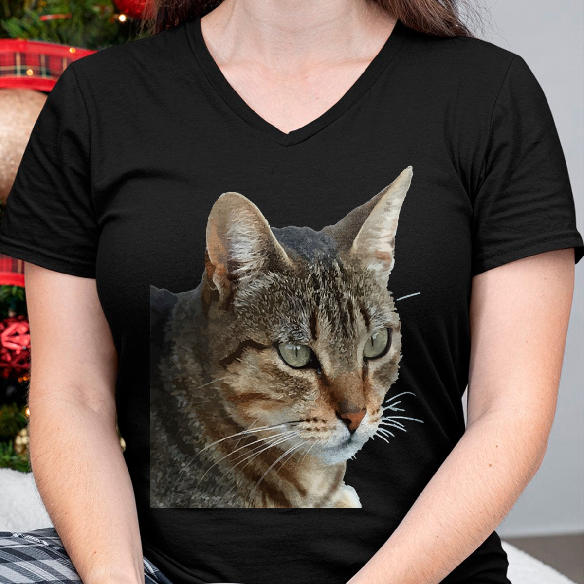 Cat Love Shirt, Funny Cat Lover Gift UnisexT-Shirt/Hoodie/Sweatshirt HLT00 - Stunning Tabby Cat Close Up Portrait Vector T-Shirt (1)