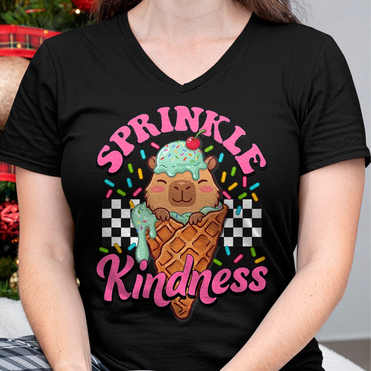 Cute Capybara Shirt, Funny Capybara Unisex T-Shirt/Hoodie/Sweatshirt HLT00 - Womens Girls Sprinkle Kindness Ice Cream Capybara Lover T-Shirt