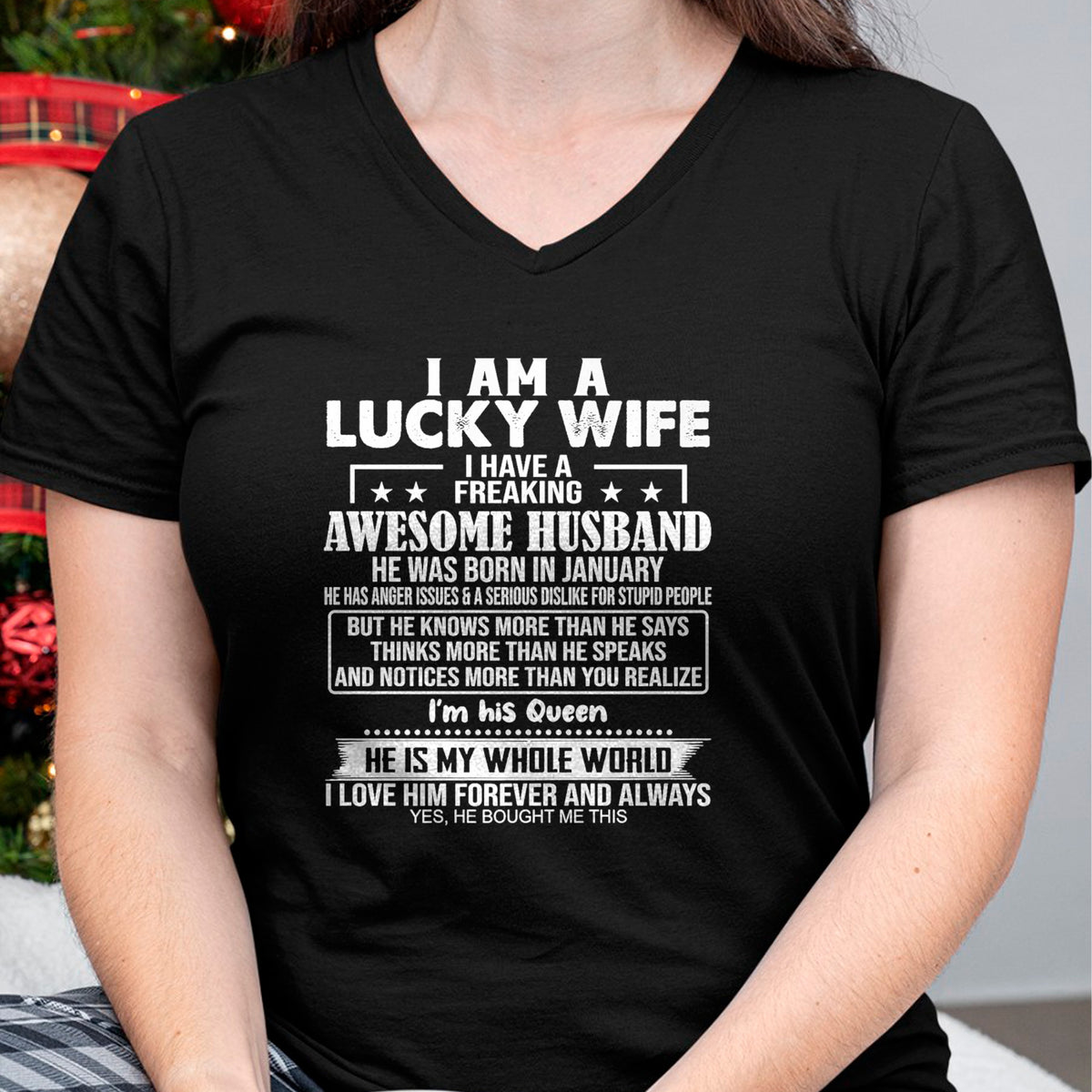 Best Wife Shirt, Wife and Husband Unisex T-Shirt/Hoodie/Sweatshirt HLT00 - Gift for wife T shirt, lucky wife   I Am A Lucky Wife I Have A Freaking Awesome Husband JANUARY Prem