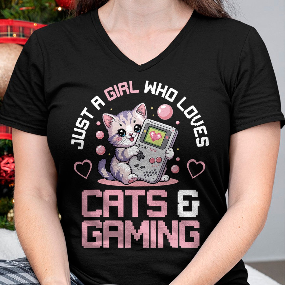 Cat Love Shirt, Funny Cat Lover Gift UnisexT-Shirt/Hoodie/Sweatshirt HLT00 - Just A Girl Who Loves Cats and Gaming Cute Gamer Cat T-Shirt