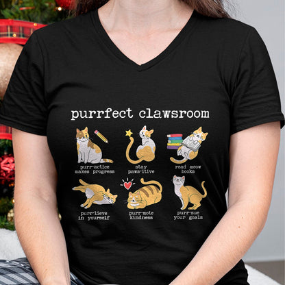 Cat Love Shirt, Funny Cat Lover Gift UnisexT-Shirt/Hoodie/Sweatshirt HLT00 - Purrfect Clawsroom Puns Cat Lover Teacher Classroom Student T-Shirt