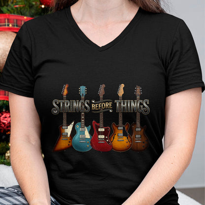 Guitar Lover Shirt, Funny Guitar UnisexT-Shirt/Hoodie/Sweatshirt HLT00 - Strings Before Thing Funny Men Vintage Acoustic Guitar Music T-Shirt
