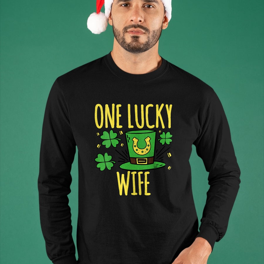 Best Wife Shirt, Wife and Husband Unisex T-Shirt/Hoodie/Sweatshirt HLT00 - Gift for wife T shirt, lucky wife   Womens One Lucky Wife St. Patrick's Day Lucky Wife V-Neck T-Shir