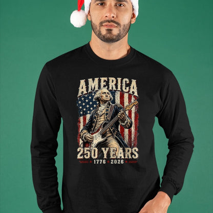 Guitar Lover Shirt, Funny Guitar UnisexT-Shirt/Hoodie/Sweatshirt HLT00 - Vintage George Washington Playing Guitar 250 Years America T-Shirt, Men, Black, 3X-Large