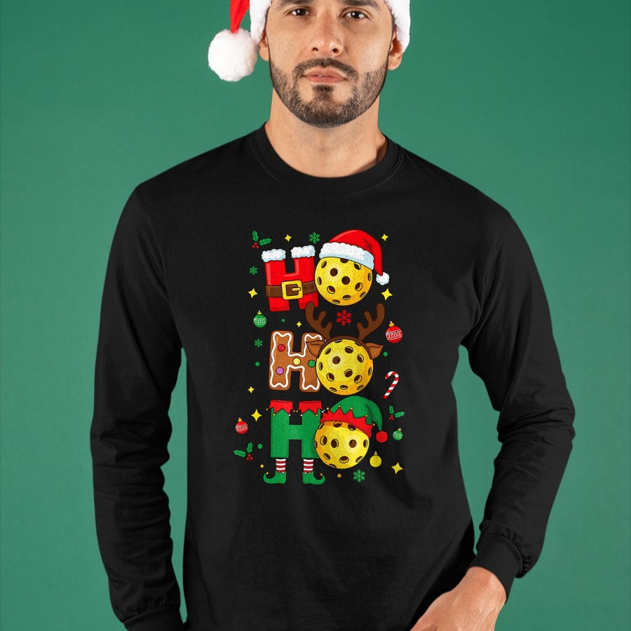 Funny Pickleball Shirt, Pickleball Lover Unisex T-Shirt/Hoodie/Sweatshirt HLT00 - Ho Ho Ho Pickleball Christmas, Funny Paddle Players Holiday T-Shirt
