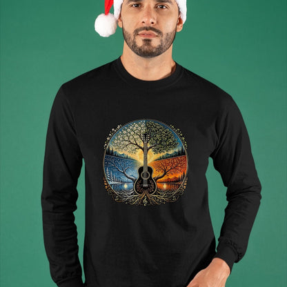 Guitar Lover Shirt, Funny Guitar UnisexT-Shirt/Hoodie/Sweatshirt HLT00 - Acoustic Guitar by the Lake Seasons Nature Music T-Shirt, Men, Black, X-Large