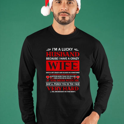 Best Wife Shirt, Wife and Husband Unisex T-Shirt/Hoodie/Sweatshirt HLT00 - Gift for wife T shirt, lucky wife   I Am A Lucky Husband I Have A Crazy Wife Valentine Gift Pullover
