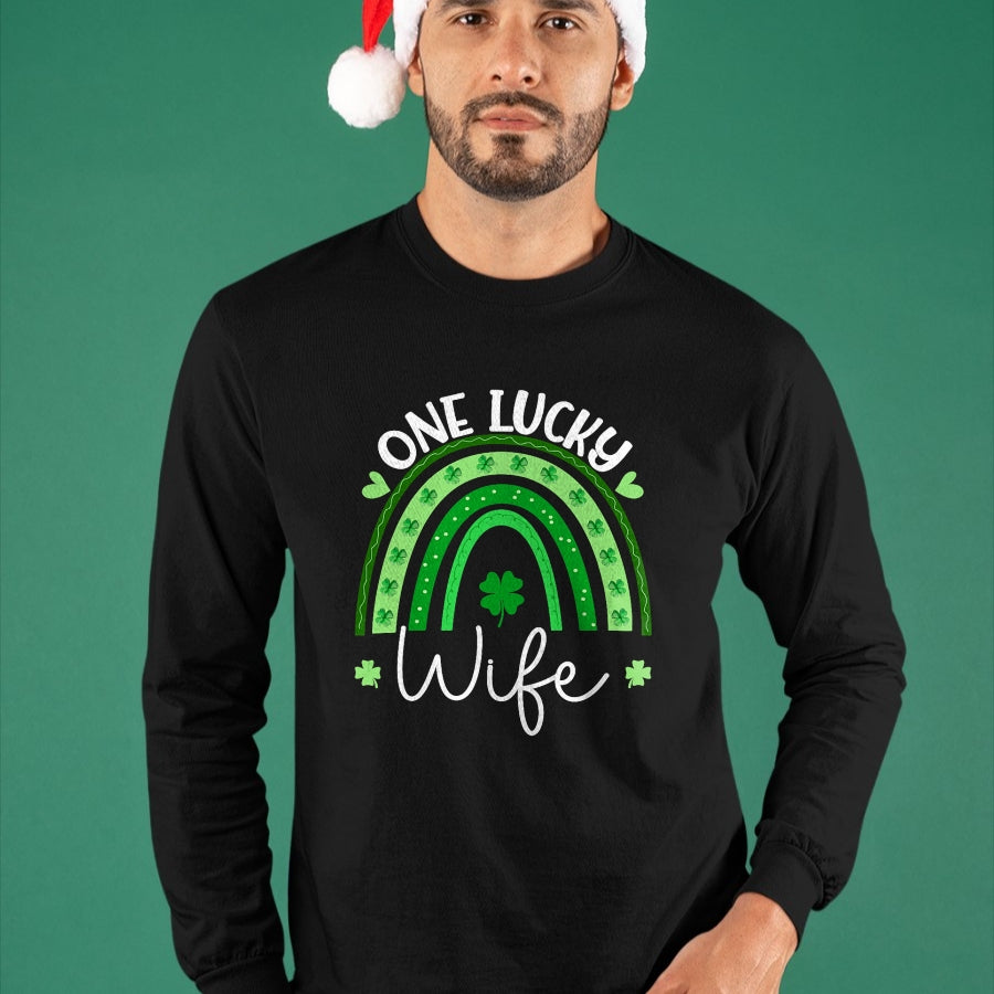 Best Wife Shirt, Wife and Husband Unisex T-Shirt/Hoodie/Sweatshirt HLT00 - Gift for wife T shirt, lucky wife   Womens One Lucky Wife Rainbow Irish St Patricks Day Shamrock Tan (1)