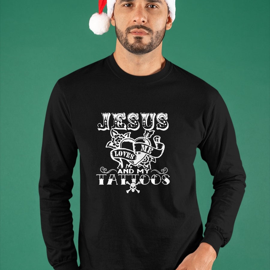 Christian Tee, Christian Faith Unisex T-Shirt/Hoodie/Sweatshirt HLT00 - Jesus Loves Me & My Tattoos Christian Jesus God Tattoo Lover T-Shirt