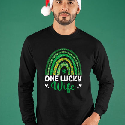Best Wife Shirt, Wife and Husband Unisex T-Shirt/Hoodie/Sweatshirt HLT00 - Gift for wife T shirt, lucky wife   Saint Patrick's Day Shamrock One Lucky Wife Rainbow T-Shirt