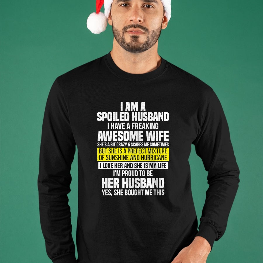 Best Wife Shirt, Wife and Husband Unisex T-Shirt/Hoodie/Sweatshirt HLT00 - I Am A Spoiled Husband I Have A Freaking Awesome Wife T-Shirt (4)