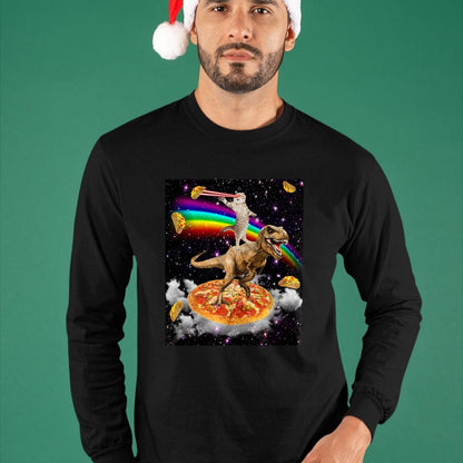 Cat Love Shirt, Funny Cat Lover Gift UnisexT-Shirt/Hoodie/Sweatshirt HLT00 - Galaxy Laser Cat on Dinosaur on Pizza with Tacos & Rainbow T-Shirt