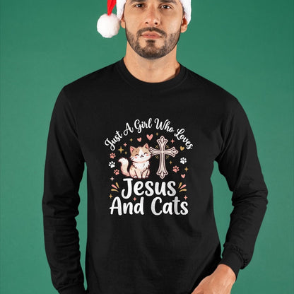 Cat Love Shirt, Funny Cat Lover Gift UnisexT-Shirt/Hoodie/Sweatshirt HLT00 - Just A Girl Who Loves Jesus and Cats T-Shirt