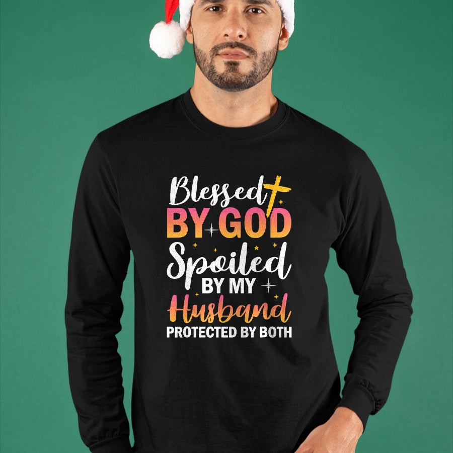 Best Wife Shirt, Wife and Husband Unisex T-Shirt/Hoodie/Sweatshirt HLT00 - Gift for wife T shirt, spoiled wife   Christian Wife Jesus Blessed By God Spoiled By My Husband T-Sh (1)