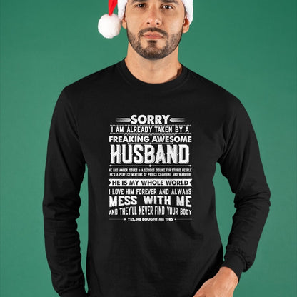 Best Wife Shirt, Wife and Husband Unisex T-Shirt/Hoodie/Sweatshirt HLT00 - Taken by a Freaking Awesome Husband Funny Wife T-Shirt