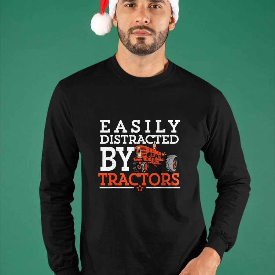 Best Farmer Life Shirt, Funny Farmer UnisexT-Shirt/Hoodie/Sweatshirt HLT00 - Easily Distracted by Tractors Farming Funny Vintage Tractor T-Shirt