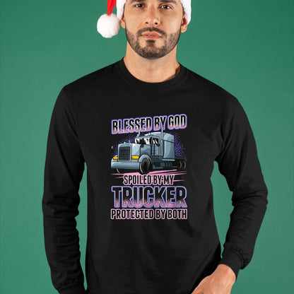 Best Wife Shirt, Wife and Husband Unisex T-Shirt/Hoodie/Sweatshirt HLT00 - Gift for wife T shirt, spoiled wife   Blessed by God Spoiled by my Trucker Funny Trucker Wife T-Shir (1)