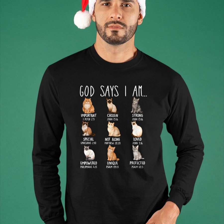 Cat Love Shirt, Funny Cat Lover Gift UnisexT-Shirt/Hoodie/Sweatshirt HLT00 - God Says I Am Cat Lover Bible Verses Christian Scripture Cat T-Shirt