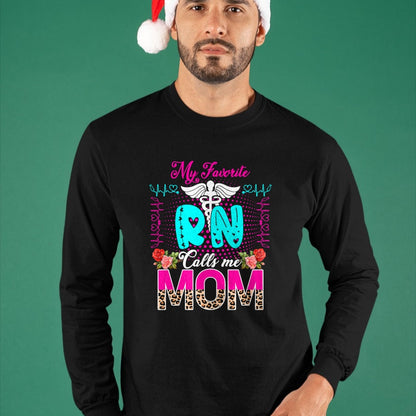 Funny Nurse Shirt, Nurse Unisex T-Shirt/Hoodie/Sweatshirt HLT00 - My Favorite RN Calls Me Mom Cute Leopard Flowers Nurse Lover T-Shirt