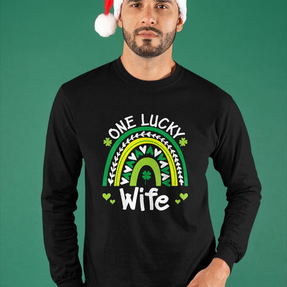 Best Wife Shirt, Wife and Husband Unisex T-Shirt/Hoodie/Sweatshirt HLT00 - Gift for wife T shirt, lucky wife   Womens One Lucky Wife Boho Rainbow St Patricks Day Shamrock V-Ne