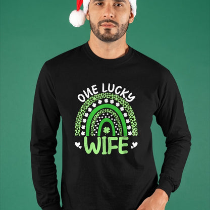 Best Wife Shirt, Wife and Husband Unisex T-Shirt/Hoodie/Sweatshirt HLT00 - Gift for wife T shirt, lucky wife   One Lucky Wife Leopard Rainbow Clover St Patricks Day T-Shirt