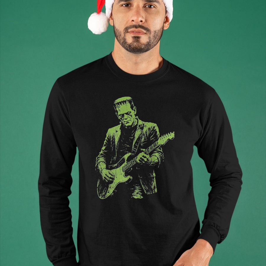 Guitar Lover Shirt, Funny Guitar UnisexT-Shirt/Hoodie/Sweatshirt HLT00 - Frankenstein Playing Guitar T-Shirt, Men, Black, X-Large