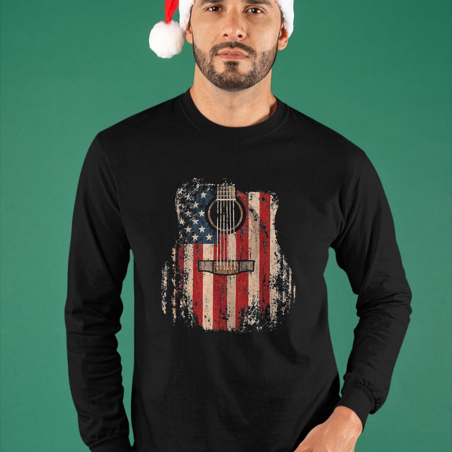 Guitar Lover Shirt, Funny Guitar UnisexT-Shirt/Hoodie/Sweatshirt HLT00 - Vintage USA American Flag Guitar Player Musician Guitarist T-Shirt, Men, Black, 3X-Large