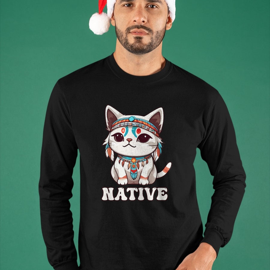 Native American T-Shirts, Vintage Native American Unisex T-Shirt/Hoodie/Sweatshirt HLT00 - Cute American Native Indian Kawaii Cat Woman Girl