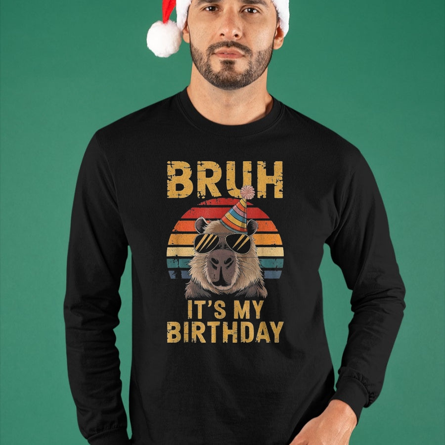 Cute Capybara Shirt, Funny Capybara Unisex T-Shirt/Hoodie/Sweatshirt HLT00 - Funny Capybara Birthday Boys Adult Kids Bruh Its My Birthday T-Shirt, Youth, Black, Large