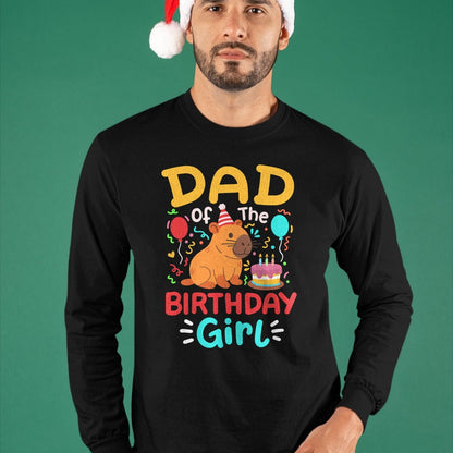 Cute Capybara Shirt, Funny Capybara Unisex T-Shirt/Hoodie/Sweatshirt HLT00 - Dad of The Birthday Girl Kids Cute Capybara Bday Family T-Shirt