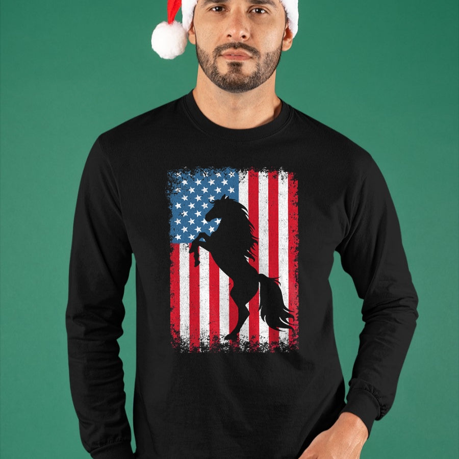 Best Horse Lover Shirt , Funny Horse UnisexT-Shirt/Hoodie/Sweatshirt HLT00 - Horse American Flag USA 4th of July Men Women Boys Girls T-Shirt
