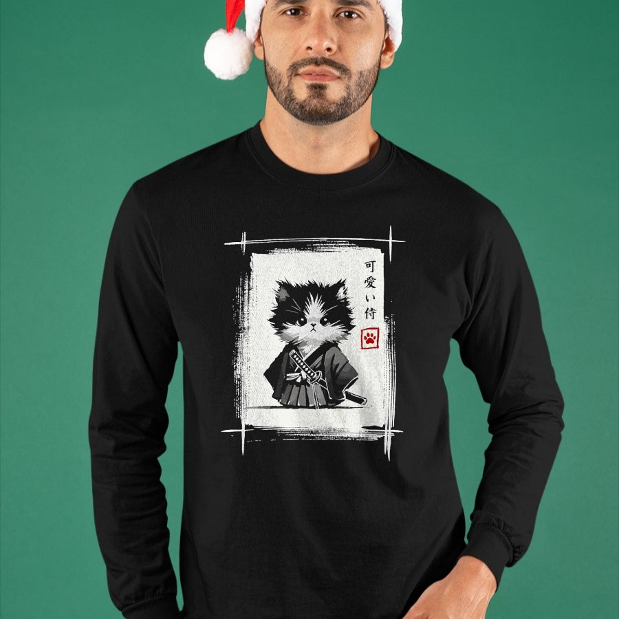 Cat Love Shirt, Funny Cat Lover Gift UnisexT-Shirt/Hoodie/Sweatshirt HLT00 - Samurai Cat Japanese Art Sumi-e Novelty Kawaii Funny Cat T-Shirt, Men, Black, Large