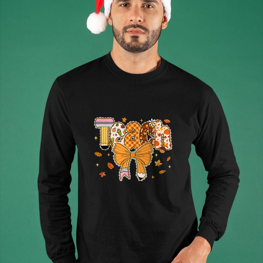 Best Thanksgiving Family Shirt , Funny Thanksgiving UnisexT-Shirt/Hoodie/Sweatshirt HLT00 - Thanksgiving Teacher Pencil Bow One Thankful Teacher Fall T-Shirt