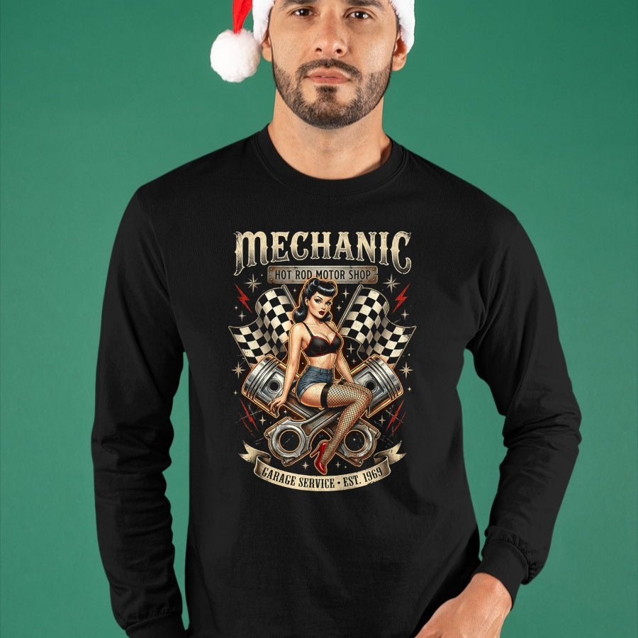 Best Mechanic Life Shirt, Funny Mechanic UnisexT-Shirt/Hoodie/Sweatshirt HLT00 - Vintage Mechanic Hot Rod Garage Pin Up Design T-Shirt