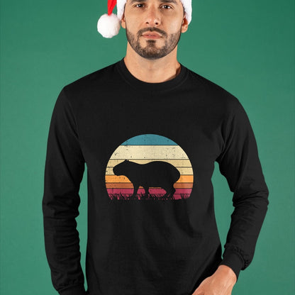 Cute Capybara Shirt, Funny Capybara Unisex T-Shirt/Hoodie/Sweatshirt HLT00 - Capybara Silhouette Sunset Retro Capy Rodent Men Women Kids T-Shirt