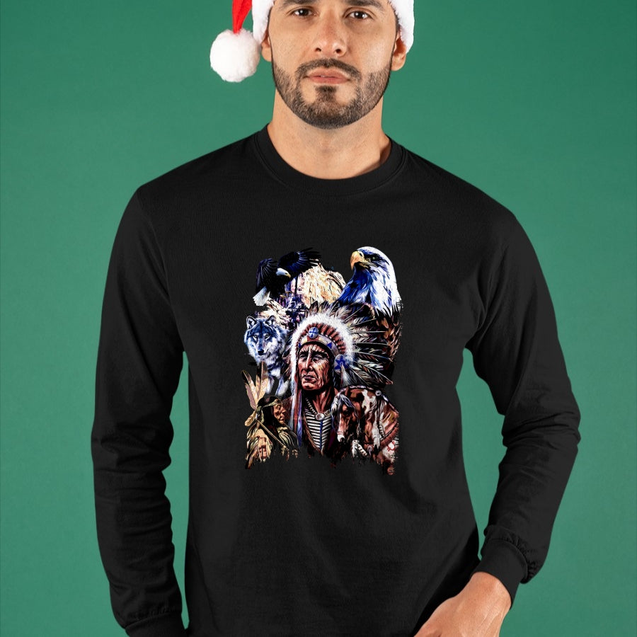 Native American T-Shirts, Vintage Native American Unisex T-Shirt/Hoodie/Sweatshirt HLT00 - American Indigenous Art Native Indian Chief Headdress