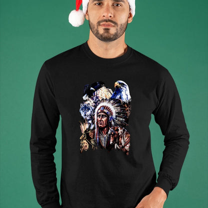 Native American T-Shirts, Vintage Native American Unisex T-Shirt/Hoodie/Sweatshirt HLT00 - American Indigenous Art Native Indian Chief Headdress