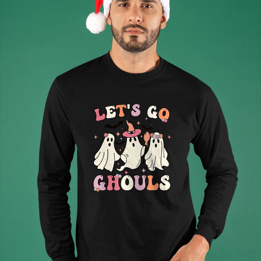 Best Thanksgiving Family Shirt , Funny Thanksgiving UnisexT-Shirt/Hoodie/Sweatshirt HLT00 - Retro Groovy Let's Go Ghouls Halloween Ghost Outfit Costumes T-Shirt