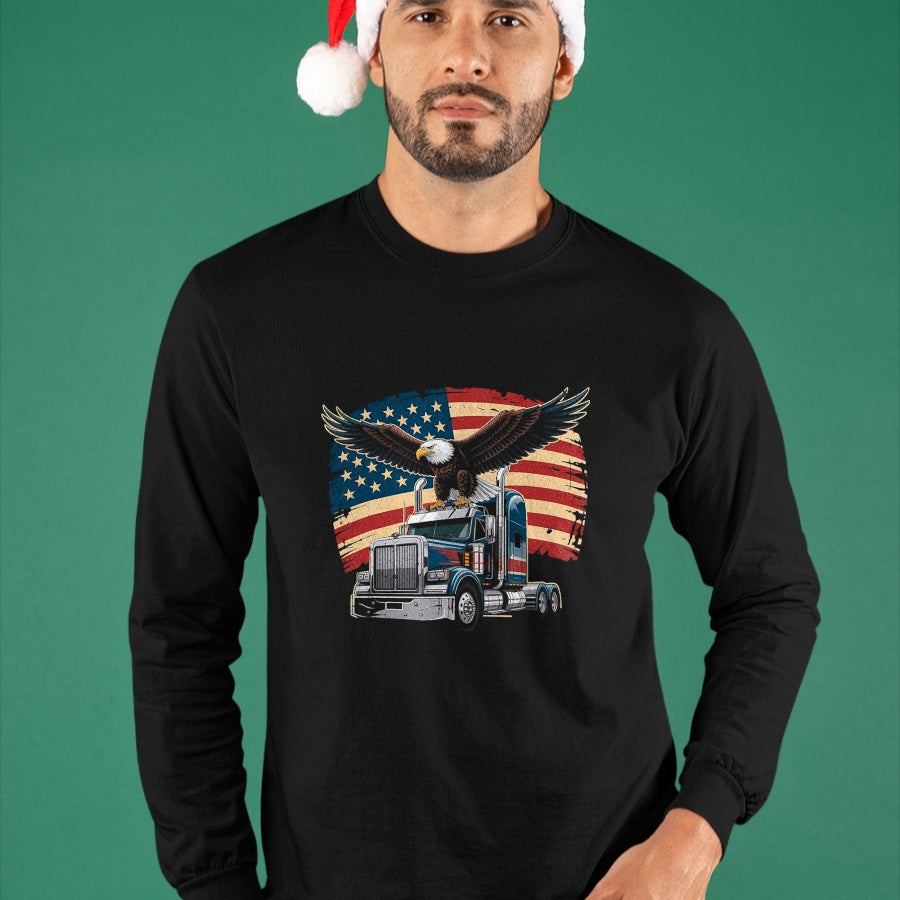 Best Truck Driver Life Shirt, Funny Trucker UnisexT-Shirt/Hoodie/Sweatshirt HLT00 - Trucker Patriotic American Flag Semi Truck Driver Eagle T-Shirt, Men, Purple, 3X-Large