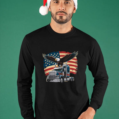Best Truck Driver Life Shirt, Funny Trucker UnisexT-Shirt/Hoodie/Sweatshirt HLT00 - Trucker Patriotic American Flag Semi Truck Driver Eagle T-Shirt, Men, Purple, 3X-Large