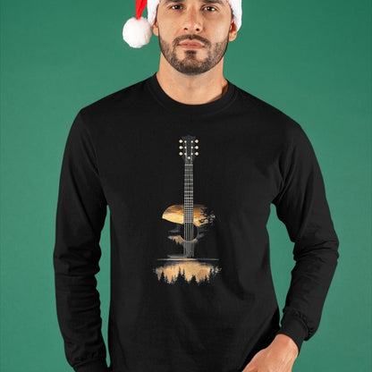Guitar Lover Shirt, Funny Guitar UnisexT-Shirt/Hoodie/Sweatshirt HLT00 - Sunset Acoustic Guitar Scenic Nature Art T-Shirt, Men, Black, 3X-Large