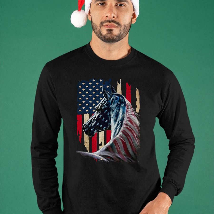 Best Horse Lover Shirt , Funny Horse UnisexT-Shirt/Hoodie/Sweatshirt HLT00 - Patriotic Horse American Flag - Horse Vintage T-Shirt Small