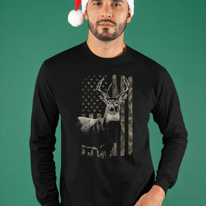 Funny Hunting Shirt, Gift For Hunting Lover Unisex T-Shirt/Hoodie/Sweatshirt HLT00 - Hunting Camo American Flag Deer T-Shirt