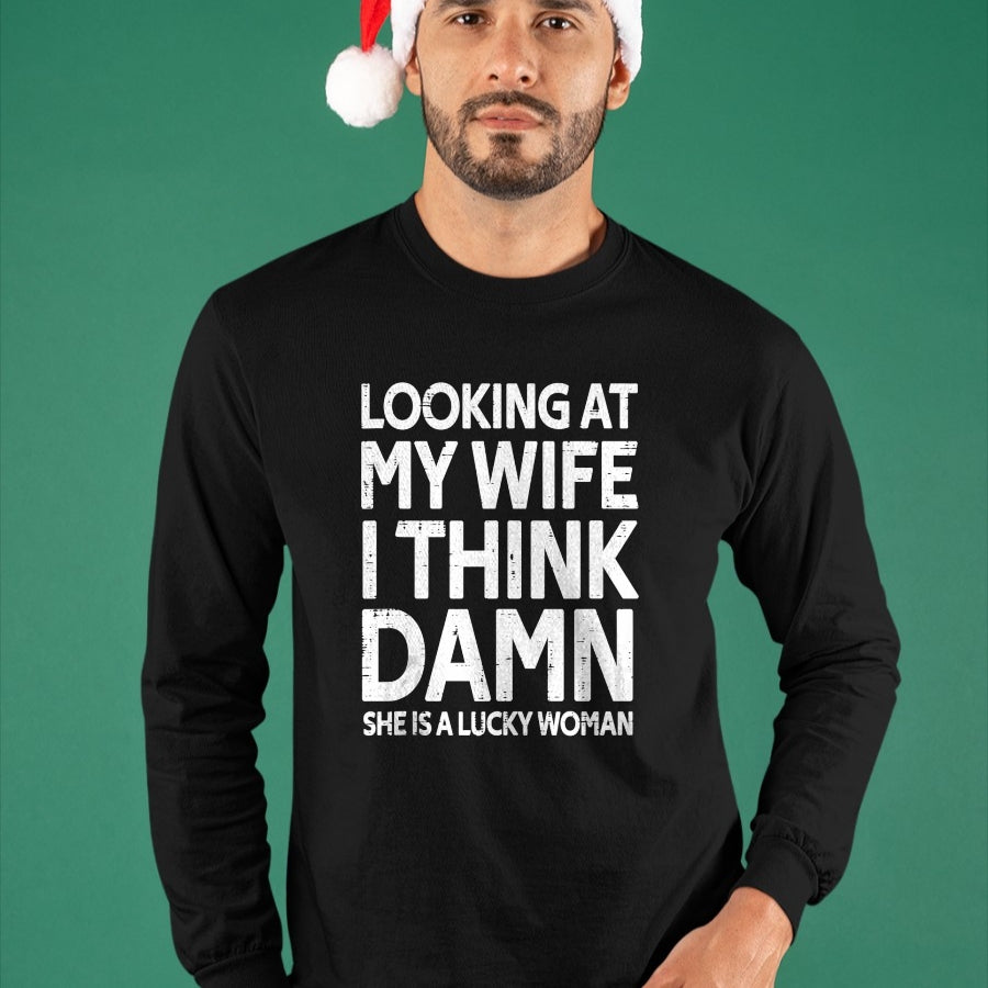 Best Wife Shirt, Wife and Husband Unisex T-Shirt/Hoodie/Sweatshirt HLT00 - Gift for wife T shirt, lucky wife   Funny My Wife Is A Lucky Woman Husband Gift Wife Themed Gift Tan (1)