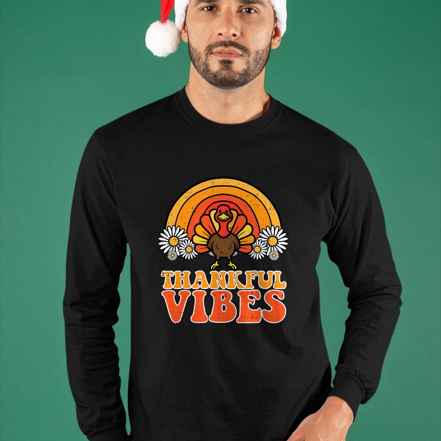 Best Thanksgiving Family Shirt , Funny Thanksgiving UnisexT-Shirt/Hoodie/Sweatshirt HLT00 - Thankful Vibes Turkey Rainbow Funny Retro Thanksgiving Women T-Shirt